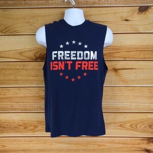 Patriotic Tank Top Mens Sz S Blue Red Graphic Print Freedom USA Way to Celebrate